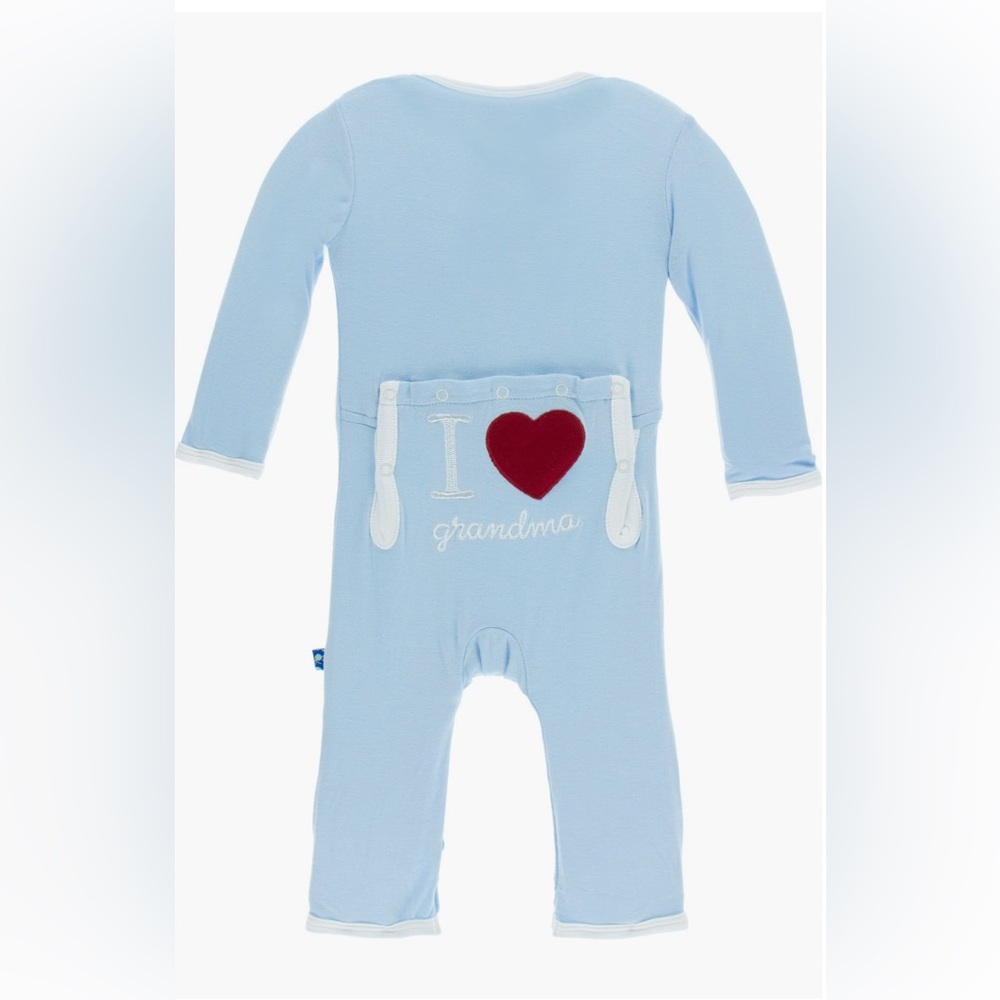 NEW…KicKee Pants Blue I Heart Snap Romper